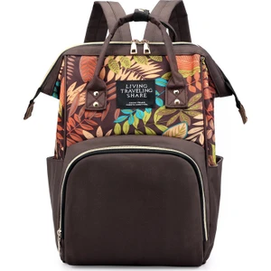 Lovehome Büyük Kapasiteli Yaprak Desenli Çok Fonksiyonlu Anne Bebek Sırt Çantası - Kahverengi (Yurt Dışından)