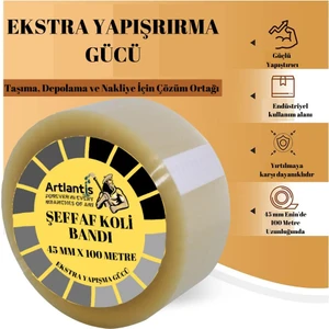 Koli Bandı Şeffaf 45X100 6 Lı 1 Paket Artlantis Koli Bantı 45*100 Ambalajlama Bandı Şeffaf Ekstra Yapıştırma Kaliteli 6 Lı