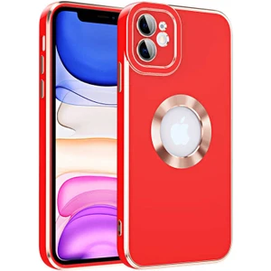 Case 4U Apple iPhone 12 Kılıf Kamera Korumalı Parlak Kenarlı Altın Işlemeli Renkli Logo Gösteren Kongo Kapak Kırmızı