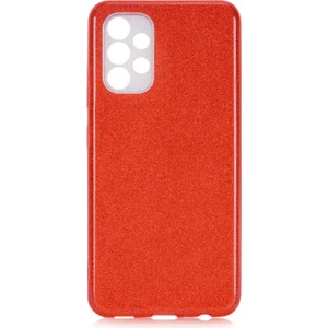 Case 4U A13 4g Uyumlu Kılıf Çift Katmanlı Simli Shining Sert Silikon Arka Kapak Kırmızı