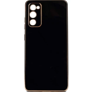 Case 4U Samsung Galaxy A03s Uyumlu Kılıf Kamera Korumalı Yumuşak Pastel Altın Kenar Bark Kapak Siyah