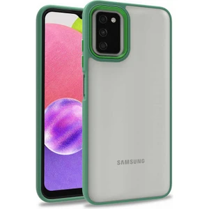 Case 4U Samsung Galaxy A03s Uyumlu Kılıf Kamera Çıkıntılı Arkası Kristal Şeffaf Hassas Tuşlu Renkli Kenarlı Flora Kapak Yeşil