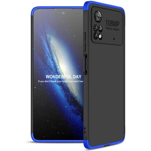 Case 4U Xiaomi Poco X4 Pro 5G Kılıf 3 Parçalı Tam Koruma Sert Mika Ays Kapak Siyah Mavi