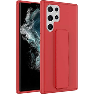 Case 4U S22 Ultra Uyumlu Kılıf Stand Olabilen Mat Yüzey Kaliteli TPU Silikon Qstand Arka Kapak Kırmızı