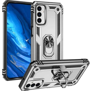 Case 4U Samsung Galaxy M23 Uyumlu Kılıf Çift Katmanlı Yüzüklü Manyetik Vega Kapak Gümüş