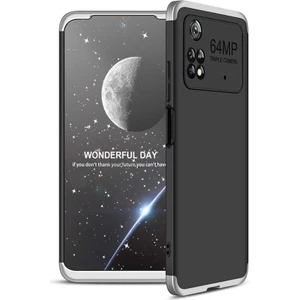 Case 4U Xiaomi Poco M4 Pro 4G Kılıf 3 Parçalı Tam Koruma Sert Mika Ays Kapak Siyah Gümüş