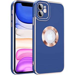 Case 4U Apple iPhone 12 Kılıf Kamera Korumalı Parlak Kenarlı Altın Işlemeli Renkli Logo Gösteren Kongo Kapak Lacivert