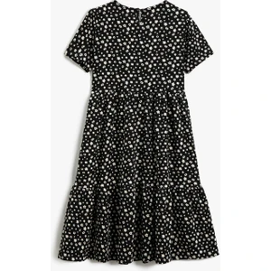 Çiçekli Elbise Midi Kısa Kollu