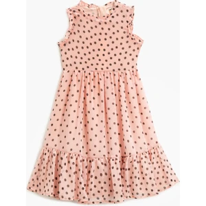 Midi Elbise Puantiyeli Kolsuz Volanlı