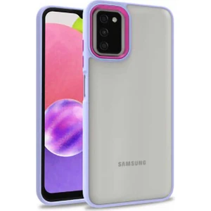 Case 4U Samsung Galaxy A03s Uyumlu Kılıf Kamera Çıkıntılı Arkası Kristal Şeffaf Hassas Tuşlu Renkli Kenarlı Flora Kapak Lila