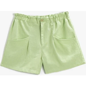 Keten Karışımlı Cepli Şort Beli Lastikli