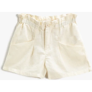 Keten Karışımlı Cepli Şort Beli Lastikli