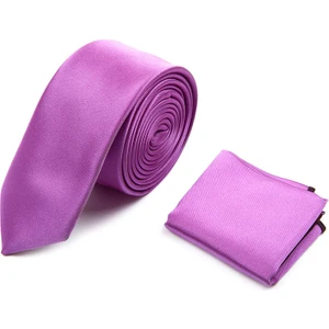 Mor Basic Micro Saten Ikili Kravat Mendil Set