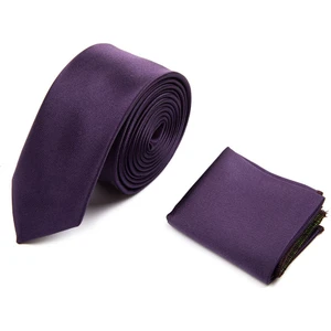 Mor Basic Micro Saten Ikili Kravat Mendil Set