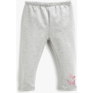 Kelebek Baskı Detaylı Tayt Simli Beli Lastikli