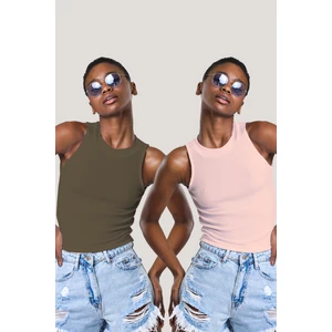 Kadın Halter Yaka Fitilli 2'li Paket Crop Bluz