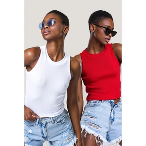 Kadın Halter Yaka Fitilli 2'li Paket Crop Bluz