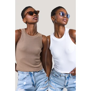 Kadın Halter Yaka Fitilli 2'li Paket Crop Bluz