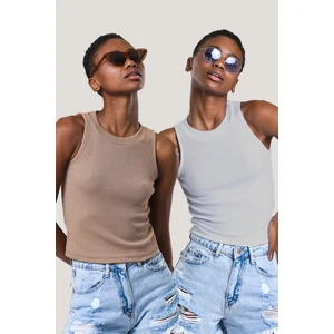 Kadın Halter Yaka Fitilli 2'li Paket Crop Bluz