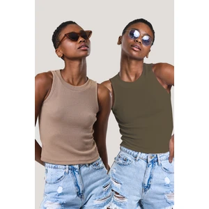 Kadın Halter Yaka Fitilli 2'li Paket Crop Bluz