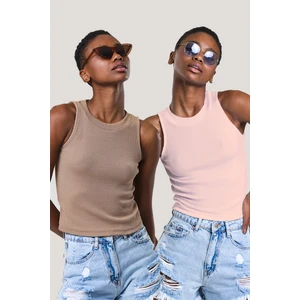 Kadın Halter Yaka Fitilli 2'li Paket Crop Bluz