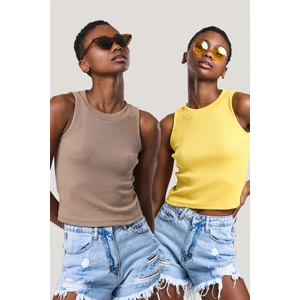 Kadın Halter Yaka Fitilli 2'li Paket Crop Bluz