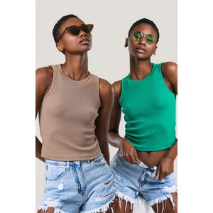 Kadın Halter Yaka Fitilli 2'li Paket Crop Bluz