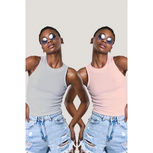 Kadın Halter Yaka Fitilli 2'li Paket Crop Bluz