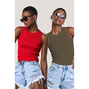 Kadın Halter Yaka Fitilli 2'li Paket Crop Bluz