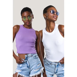 Kadın Halter Yaka Fitilli 2'li Paket Crop Bluz