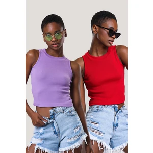 Kadın Halter Yaka Fitilli 2'li Paket Crop Bluz