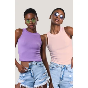Kadın Halter Yaka Fitilli 2'li Paket Crop Bluz
