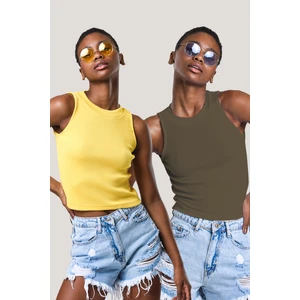 Kadın Halter Yaka Fitilli 2'li Paket Crop Bluz