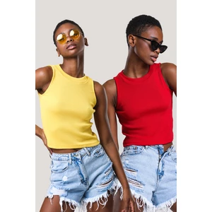Kadın Halter Yaka Fitilli 2'li Paket Crop Bluz