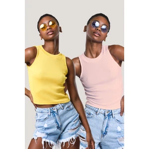 Kadın Halter Yaka Fitilli 2'li Paket Crop Bluz