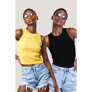 Kadın Halter Yaka Fitilli 2'li Paket Crop Bluz