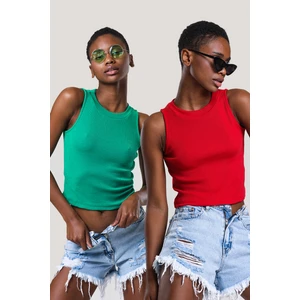 Kadın Halter Yaka Fitilli 2'li Paket Crop Bluz
