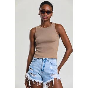 Kadın Halter Yaka Fitilli Crop Bluz