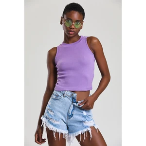 Kadın Halter Yaka Fitilli Crop Bluz