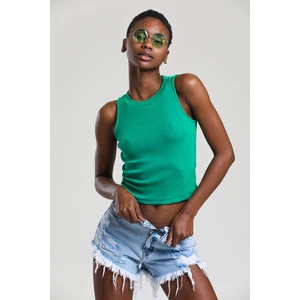 Kadın Halter Yaka Fitilli Crop Bluz