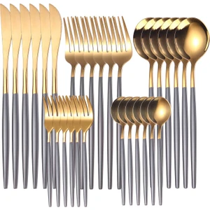 Love Home 30 Parça Paslanmaz Çelik Çatal/bıçak/kaşık Takımı - Gri/altın (Yurt Dışından)