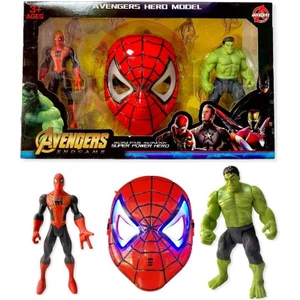 Yenilmezler Işıklı Spiderman Maske Işıklı Hulk ve Örümcek Adam Karakter Figür Seti