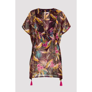 Çok Renkli Tropik Desenli Basic Kaftan