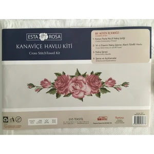 Esta Rosa Kanaviçe Havlu Kiti Pamuk İpliği ile 50x80 cm Çiçek Desenli Tasarım