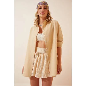 Kadın Bisküvi Oversize Uzun Basic Gömlek HZL22W-BD139001