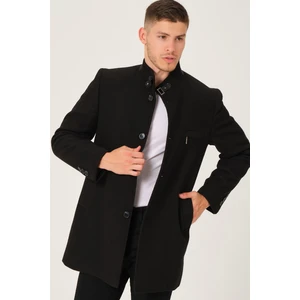 PLT8367 Dewberry Erkek Palto-Düz Siyah