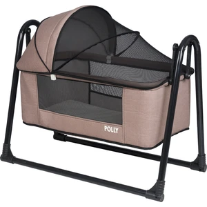 POLLY BABY Keten Fileli Silinebilir Portatif Sallanır Anne Yanı Beşik Sepet Beşik Hamak Beşik Kahverengi