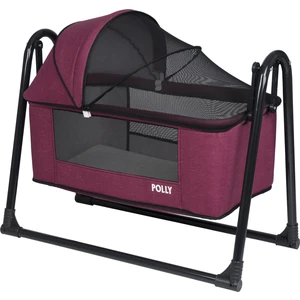 POLLY BABY Keten Fileli Silinebilir Portatif Sallanır Anne Yanı Beşik Sepet Beşik Hamak Beşik Mürdüm