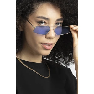 Gold Metal Çerçeveli Mavi Camlı Beşgen Retro Kadın Güneş Gözlüğü