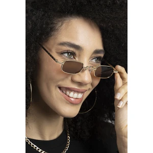 Kahverengi Camlı Metal Çerçeveli Küçük Dikdörtgen Retro Kadın Güneş Gözlüğü